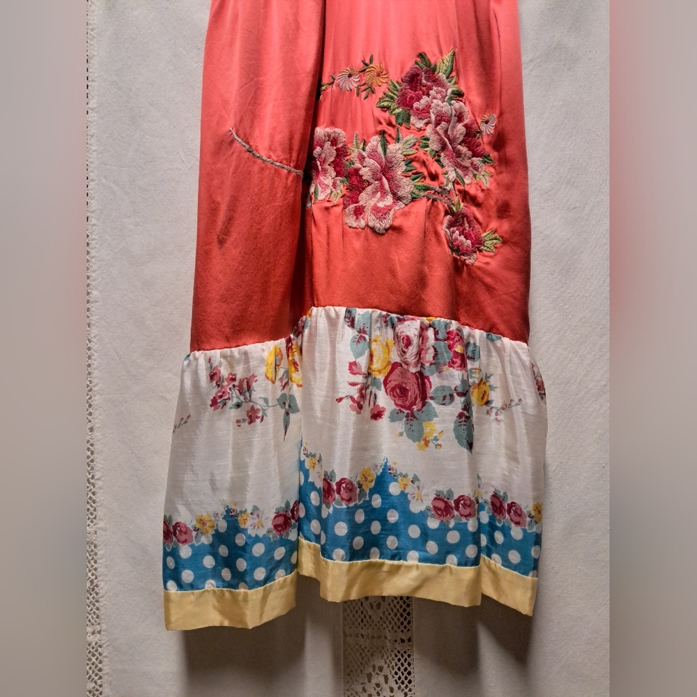 Johnny Was Silk Floral Embroidered Dress With Slip Size XL - Picture 3 of 7